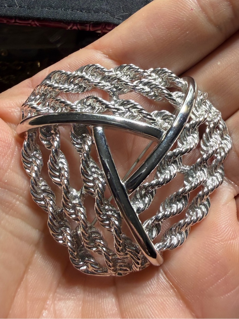 Vintage Monet Silver-Tone Twisted Rope Statement Brooch